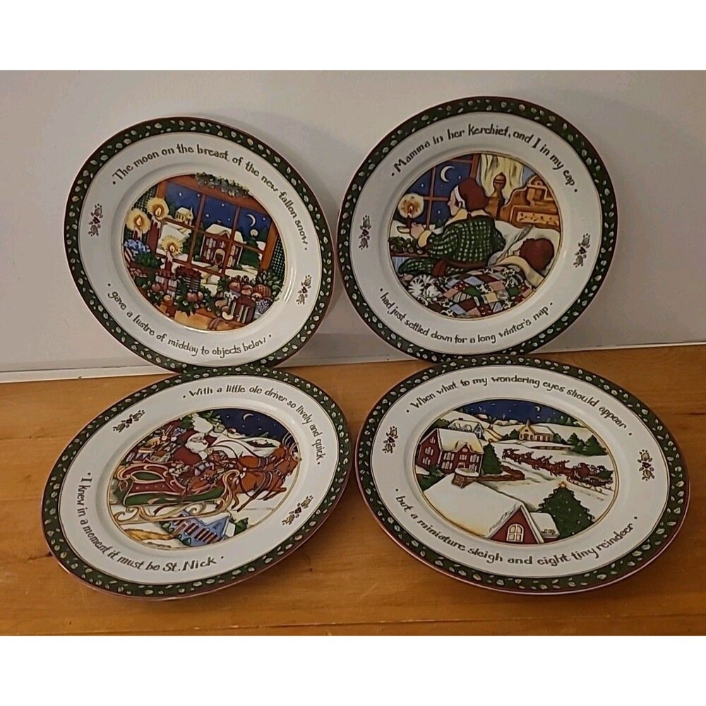 Set 4 Portmoirion Dinner Plates Susan Winget A Christmas Story Series 2 Boxed